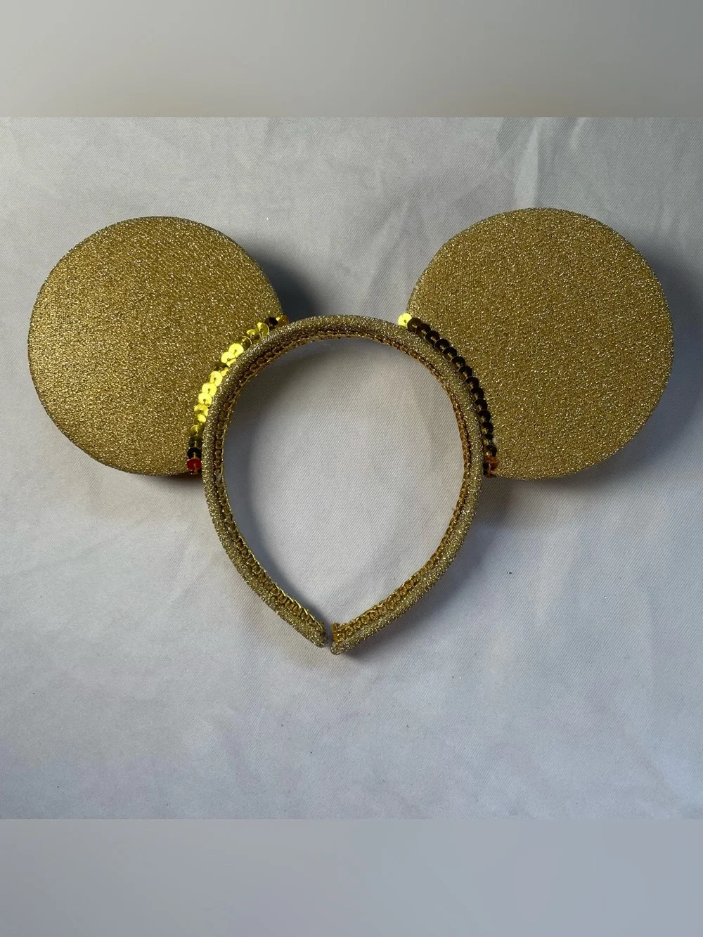 Disney Minnie / Mickey Mouse Ears Headband Gold Glitter Sequins Handmade Unique